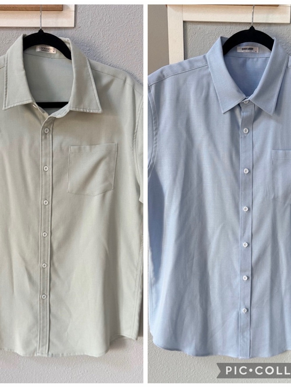 Bundle (2) Coofandy Men's Short Sleeve Button Down Shirts Medium Blue/Mint Green